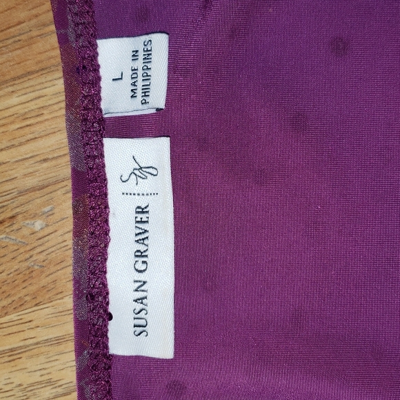 Susan Graver Purple Floral Scoop Neck 3/4 Sleeve Blouse Large - Picture 3 of 9